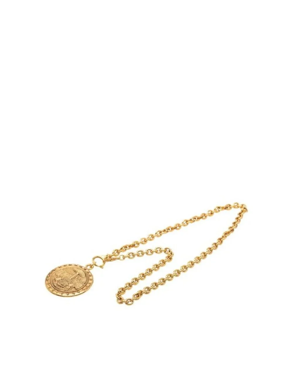 Chanel CC Logo Palm Tree Lion Medal Chain Pendant Gold Plated